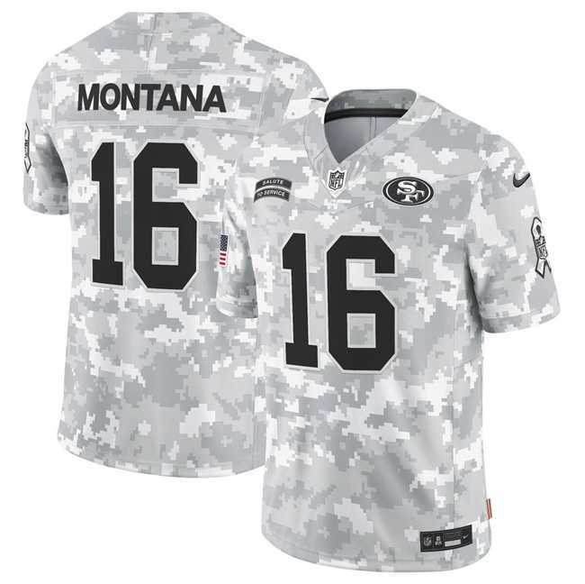 Men%27s San Francisco 49ers #16 Joe Montana 2024 F.U.S.E Arctic Camo Salute To Service Limited Stitched Jersey Dyin